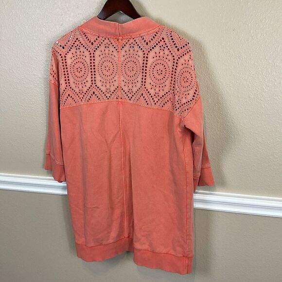 Soft Surroundings M Coral Reef Open Front Cardigan Ellie Topper Eyelet Lace E3 - Picture 6 of 12